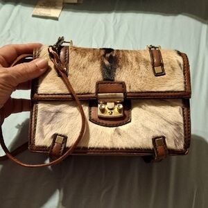 Tano Crossbody Bag in Brown and Cream with Cowhide